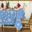 Horaldaily Christmas Tablecloth 60104 Inch Rectangular, White Snow Blue Washable Table Cover for Party Picnic Dinner Decor