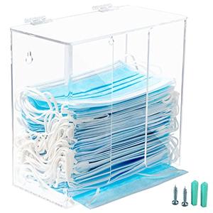 SEANADO Face Mask Dispenser Box Acrylic Glove Holder Hygiene Station with Lid for Disposable Emesis Bag, Shoe Cover and Hairnet，Wall Mount Holes or Tabletop Holder