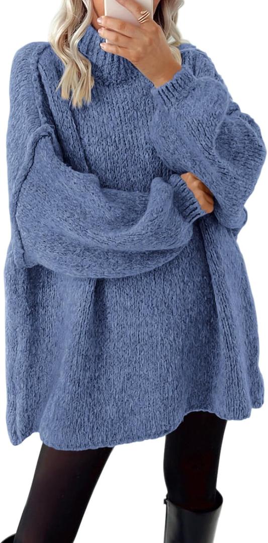BTFBM Sweaters for Women Fall 2026 Long Sleeve Mock Neck Cable Knit Oversized Sweater Pullover Tops Thick Winter Clothes (XX-Large, Blue)