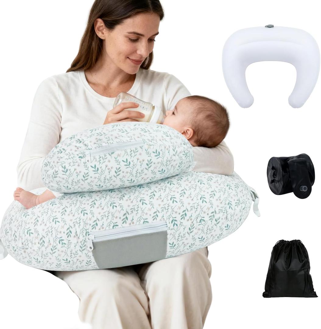 KAKIBLIN Nursing Pillow, Inflatable Breastfeeding Pillows, Hands-Free Feeding Pillow for Back Pain Relief with Waist Strap, Travel Nursing Pillow, Breastfeeding Bottle Support for Baby Girl Boy (Twig)