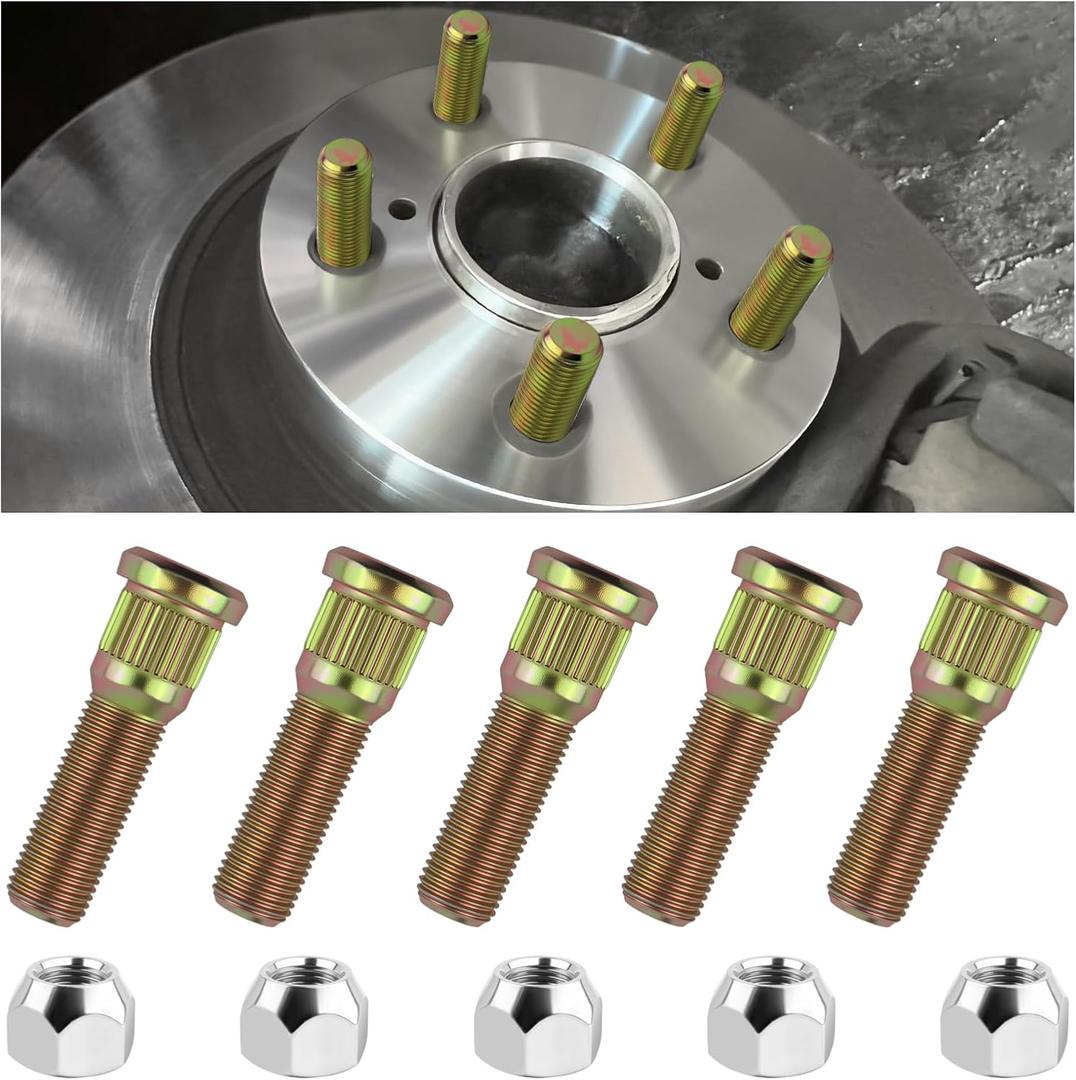 1/2" 20 Wheel Studs and Lug Nuts Kit OEM#007-122-00,5-Pack Trailer Wheel Studs & 1/2-20 Lug Nuts Replacement,High-Strength Tire Stud Car Accessories for Trailer Wheels Hub