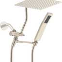 Hibbent All Metal Shower Head, 10'' High Pressure Rainfall Shower Head, Showerhead Combo, Handheld Shower Wand, 12'' Adjustable Curved Extension Arm, 71'' Hose, Shower Head Holder, Brushed Nickel