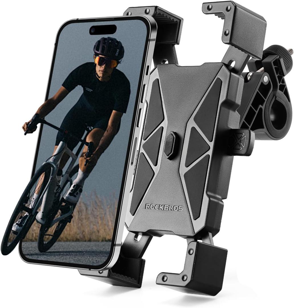 ROCKBROS Bike Phone Mount Holder,Motorcycle Phone Mount Phone Holder for Bike Motorcycle E-Bike Cell Phone Clamp for iPhone 16 15 Pro Max/ 14/13, Galaxy S10 and More 4.5-7.2" (Black)