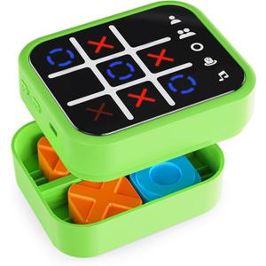 Rechargeable Tic Tac Toe Game Box with 5 Fun Brain Memory Games, Electronic Touchscreen Handheld Game, Portable Digital Puzzle Board Travel Toy, Gifts Choice for Kids and Adults (Green)