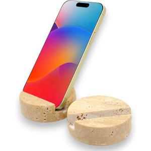 Luxury Marble Cell Phone Stand Holder for Popular Smartphones (1 Pcs) - Real Solid Marble Mobile Phone Stands as Office Desk or Kitchen Countertop Decor (Travertine Beige)