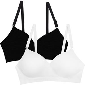 Fruit of the Loom Women's Seamless Wire Free Push-up Bra (34D, Black Hue/White 2-pack)