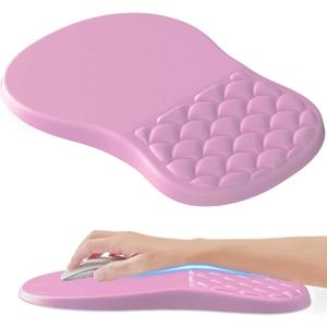 HunDun Ergonomic Mouse Pad Wrist Support, Wrist Rest Mousepad for Carpal Tunnel Pain Relief with Integrated Memory Foam Slope Massage Bulge,Pink Mouse Pads for Wireless Mouse & Desk
