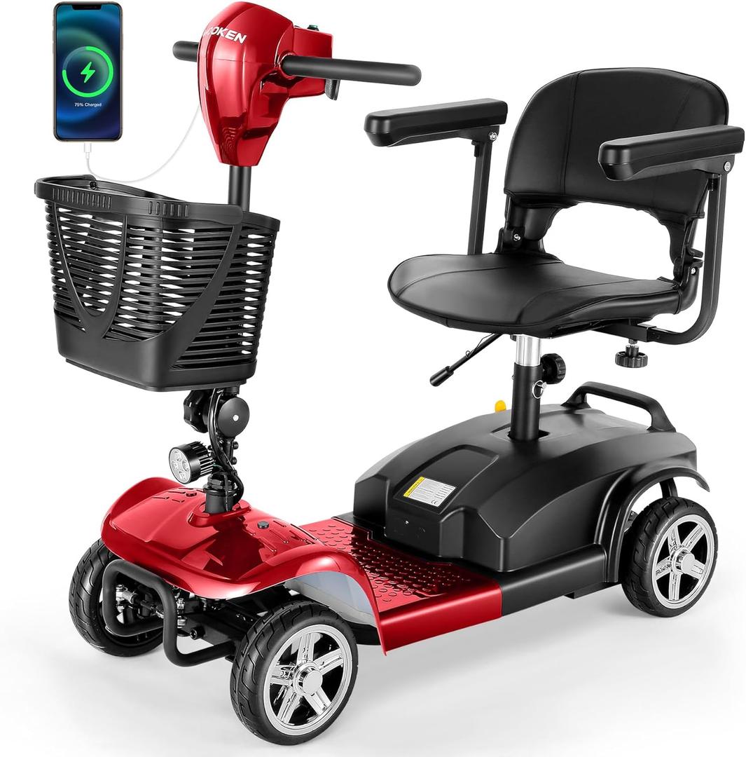 Wooken Mobility Scooters for Seniors, Adults, 4 Wheels Foldable Powered Mobility Scooter 264 lbs All Terrain, Compact Heavy Duty Electric Powered Wheelchair with Seat for Travel, Smart Safety System