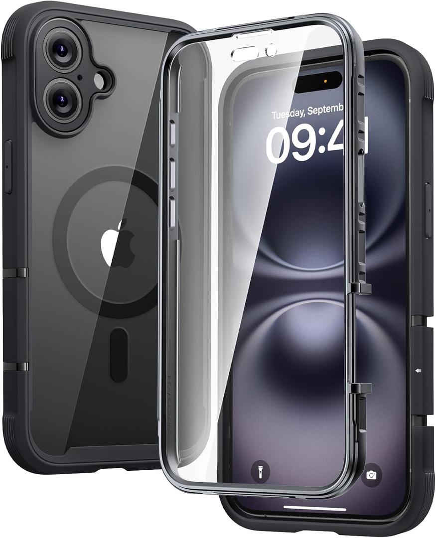 Diaclara Magnetic Designed for iPhone 16 Plus Cases,[Full Camera Protection] 360 Clear Bumper Compatible with MagSafe Built-in Screen Protector for 16 Plus,Magnetic Black