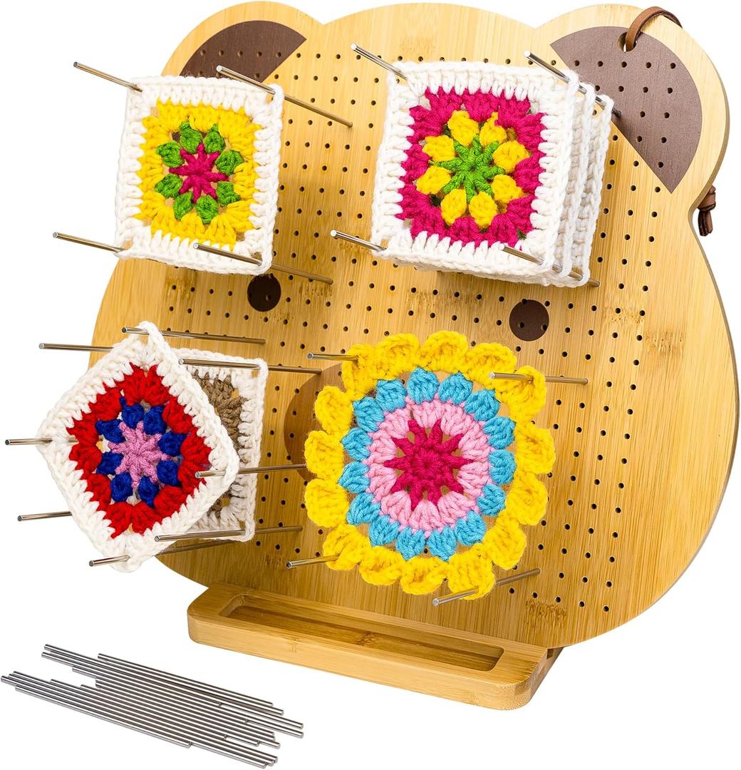 Opstin 15.1" Crochet Blocking Board with 30 Pins/Pegs, Blocking Board for Crocheting Knitting, Bamboo Granny Square Blocking Boards for Crochet Projects, Ideal Gifts for Mothers & Grandmothers