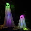 2 Pack Halloween Ghosts Outdoor White Spooky Ghost Decorations Outside 36'' & 18'' Tall RGB Lighting Timer Function Standing Scary Light Up Ghost Kit for Porch, Courtyard, Party, Haunted Houses (RGB)