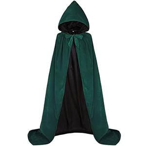 ALIZIWAY Hooded Cape Reversible Velvet Cloak Lined with Satin Renaissance Medieval Halloween Christmas Cosplay Costume 220cm (Green Velvet and Black)