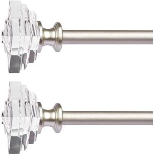 2 Pack Curtain Drapery RodAcrylic Square Finials Curtain Rod3/4" Diameter Single Deorative Curtain Rod, Adjustable Length from 86 to 120 Inches