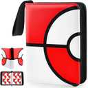 Card Binder 4 Pocket, Trading Card Holder Fits 400 Cards with 50 Removable Sleeves, Large Capacity & Waterproof Zipper Album Holder for Trading Card Collector, Portable Collection Card Album for Cards (Red)