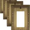4-Pack Antique Brass Outlet Covers Wall Plate, Metal Decorator Wall Plates for Receptacles, Dimmer Switches, GFCI Outlets, Decorative Pearl Design, 3.15''*4.88'', Midsize