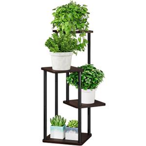 AZERPIAN Plant Stand 4 Tier Indoor Metal Flower Shelf for Multiple Plants Corner Tall Flower Holders for Patio Garden Living Room Balcony Bedroom, Black oak