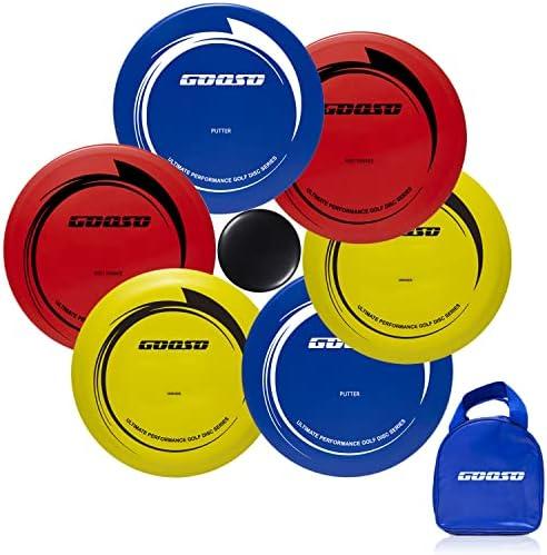 GOOSO Disc Golf Set - Driver, Mid-Range and Putter Discs with Disc Golf Bag for Outdoor and Backyard, Comfortable Plastic, 5 Pack
