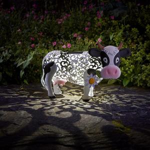 Daisy Cow Garden Solar Light Outdoor Decor, Color Changing Hollowed-Out Daisy Cow Garden Figurine Metal Decorative Cow Lamp for Outdoor Patio Yard Art Decoration