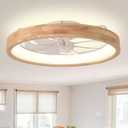 24" Low Profile Flush Mount Wood Fandelier Ceiling Fan with Light