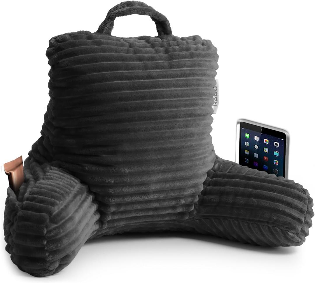 Nestl Reading Pillow for Kids & Teens with Shredded Memory Foam, Luxe Cut Plush Backrest Pillows for Reading and Gaming, for use on Couch, Bed, Floor, Adjustable Support with Washable Cover Dark Grey (Small 14")