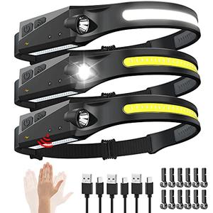 Rechargeable Headlamp 1PCS, 230° Wide Beam Head Lamp, Motion Sensor LED Headlamp Rechargeable, 5Mode Bright Headlamps for Adults, Head Lights for Forehead, Hard Hat Headlight, Camping Essentials Gear