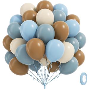 60pcs Blue and Brown Balloons 12inch with Brown Dusty Pastel Blue Sand White Balloons for One Sweet Cookie Birthday Gender Reveal Baby Shower Party Decorations
