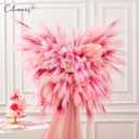 50pcs Faux Pampas Grass,17.7" Artificial Fluffy Pampas Grass Decor Short Fake Pompos for Home Room Birthday Party Centerpieces Decoration(Gridient Pink)