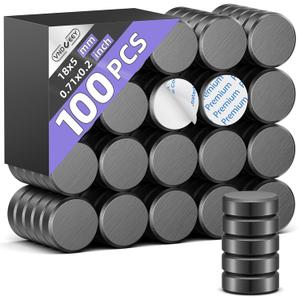 VNDUEEY 100Pcs Strong Magnets with Adhesive Backing, 0.7 * 0.2 inch Ceramic Magnet Small Round Magnets for Crafts, Circle Magnet for Refrigerator, DIY, Science Projects, School Notice Boards (Black)