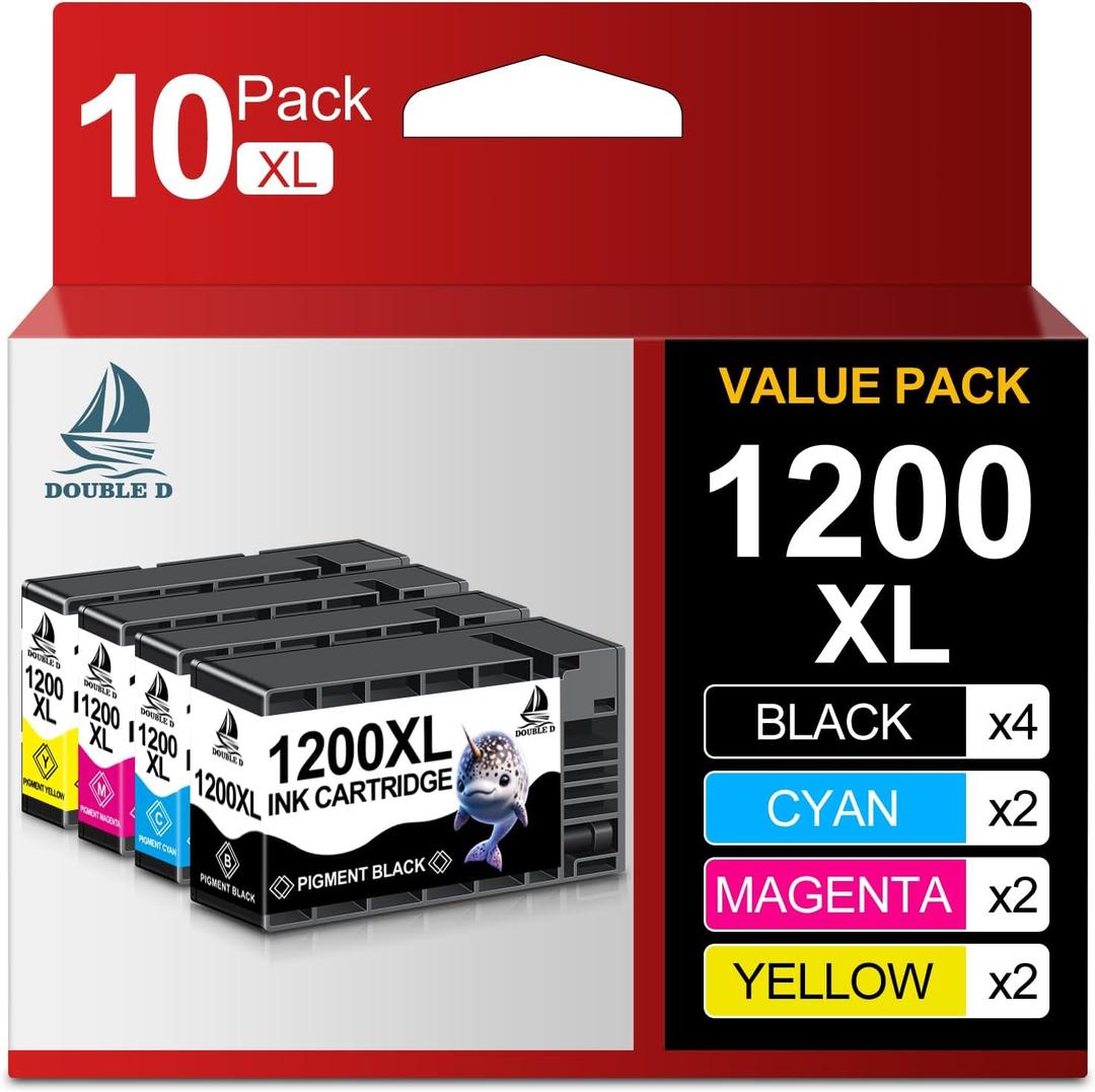 DOUBLE D Maxify 1200 Ink Cartridges Compatible for Canon PGI-1200XL PGI 1200 XL Pigment, High Yield Work with Maxify MB2720 MB2050 MB2350 MB2320 MB2020 MB2120 (4BK,2C,2M,2Y) 10 Pack