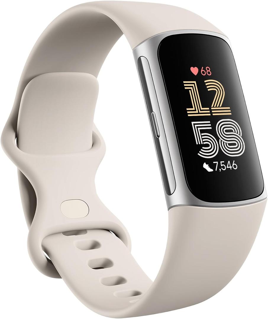 Fitbit Charge 6 Fitness Tracker with Google apps, Heart Rate on Exercise Equipment, 6-Months Premium Membership Included, GPS, Health Tools and More, Porcelain/Silver, One Size (S & L Bands Included) Color: Silver Case w/ White Band
