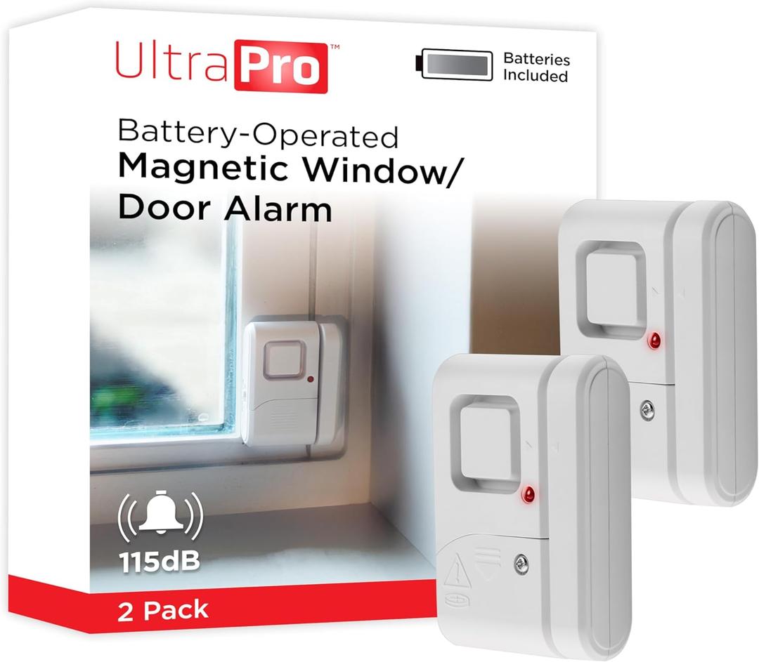 UltraPro Personal Security Window and Door Alarm, 2 Pack, DIY Protection, Burglar Alert, Wireless Chime/Alarm, Easy Installation, Home Security, Ideal for Home, Garage, Apartment, White, 45115