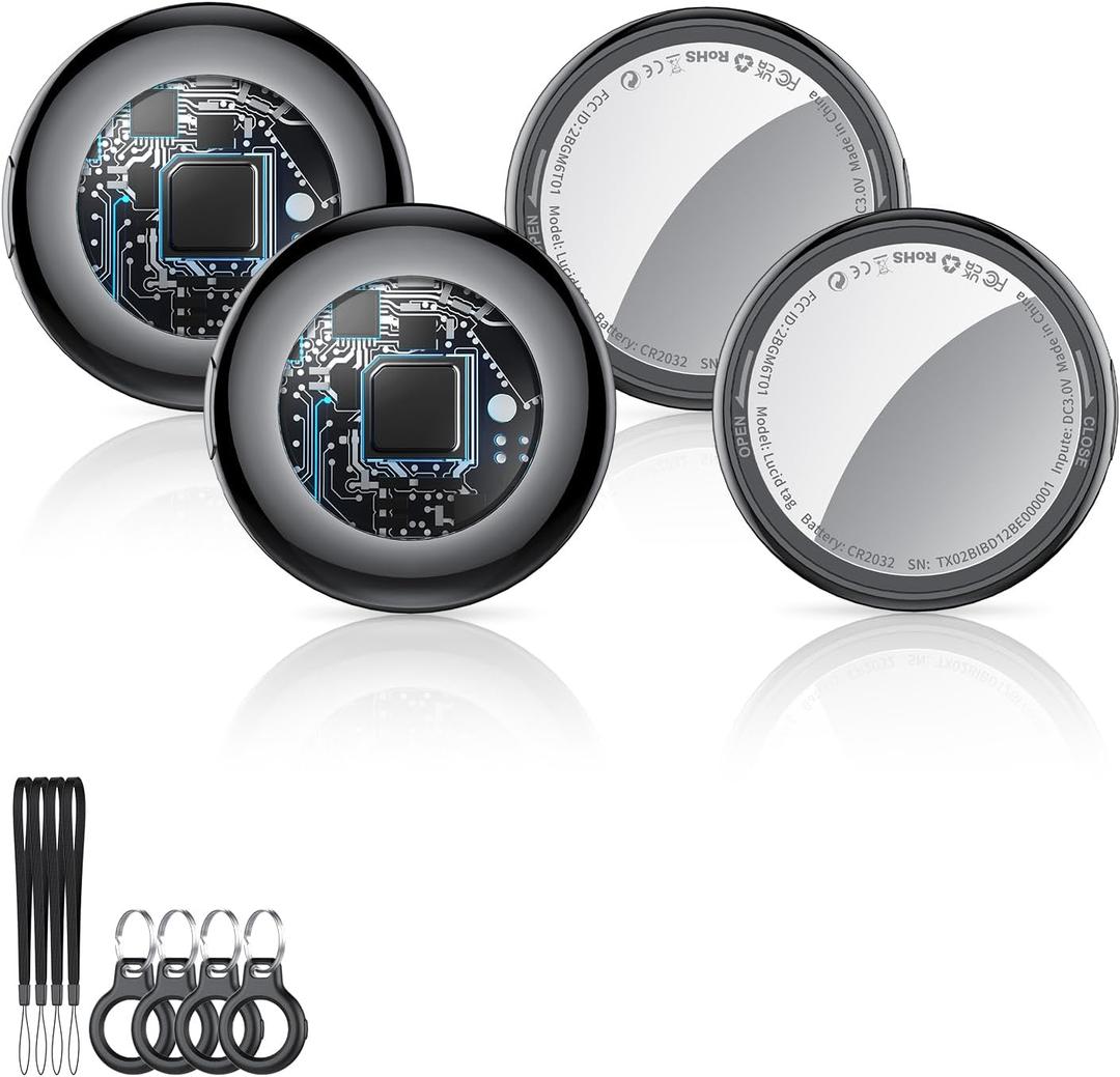 Apple MFi Certified Bluetooth Tracker Tags (4-Pack) for iOS Find My - Key Finder & Item Locator with Replaceable Battery for Keys, Bags, Luggage, Pets & Wallet