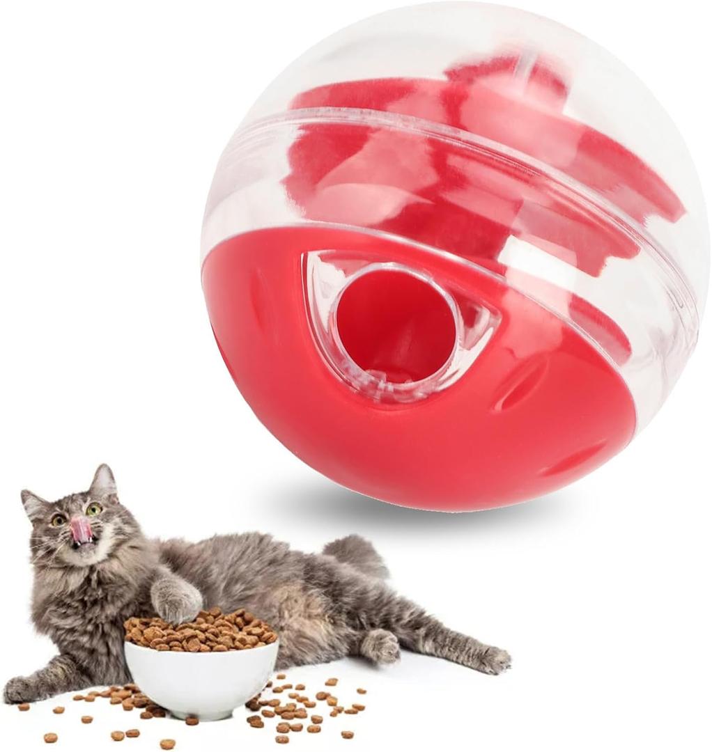Interactive Cat Treat Dispensing Puzzle Ball Toy, Adjustable Leakage Mouth Slow Feeder for Kitten Training