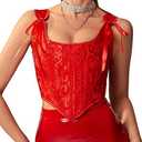 Dreay Womens Vintage Asymmetrical Hem Overbust Corset Tie Front Lace-up Back Bustier Shapewear Top XL