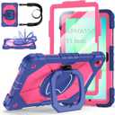Case for Samsung Galaxy Tab A11+ Plus/A9+ Plus 11-Inch 2025/2023, Auorld Rugged Case for Samsung Galaxy A9+/A11+ Tablet with Screen Protector 360 Rotating Stand Shoulder Strap Pen Holder, Navy Pink