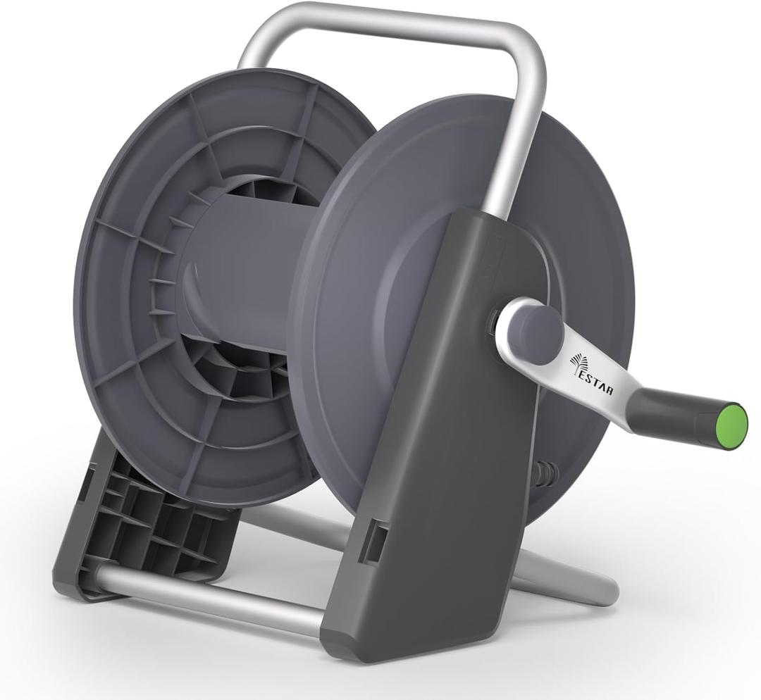 Garden Hose Reel Cart, Hose Holder Up to 50-60 Feet of 5/8" Hose,Wall Mounted Water Hose Reel, Portable Hose Reels for Outside Car Washing, Watering (Gray-Plastic)