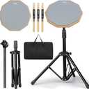 Drum Practice Pad Snare Drum Stand Set 12 In With Double Sided Silent Drum Pad, Drum sticks,Carrying Bag Adjustable Stand (Grey) (Gray)