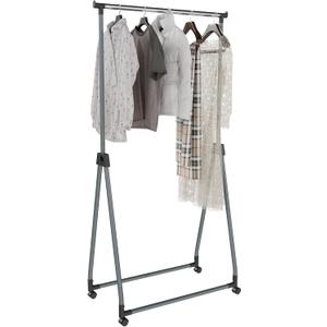 Whitmor Foldable Garment Rack - Rolling Clothes Rack - Adjustable Height Garment Rack, Heavy Duty Foldable Clothes Rack with Adjustable Hanging Rod for Home Office- Silver & Black