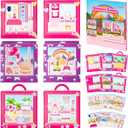 AgincBerry Pink Princess Sticker Scene - 12 Set Princess House Scene Sticker Art Craft for Girls DIY Doll Dress Up Stickers Scene with Cosmetic Mirror Make Your Own Dress Up Stickers DIY Party Games
