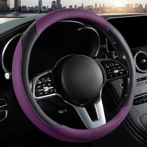 Car Steering Wheel Cover, Microfiber Leather Steering Wheel Cover Universal Fit 14.5-15 inch Anti-Slip Comfortable Breathable, Car Wheel Protector for Men Women,Purple