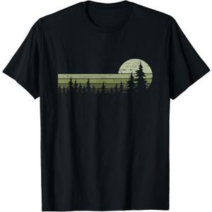 Trees Wildlife Nature Vintage Forest T-Shirt (Small, Black)