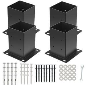 4x4 Post Base 4Pcs(Inner Size 3.55"x 3.55")Concrete Post Brackets Anchors 13 Gauge Thick Solid Steel Heavy Duty Stainless Steel Screws Black Powder Coated for Pergola,Decking,Railing,Mailbox