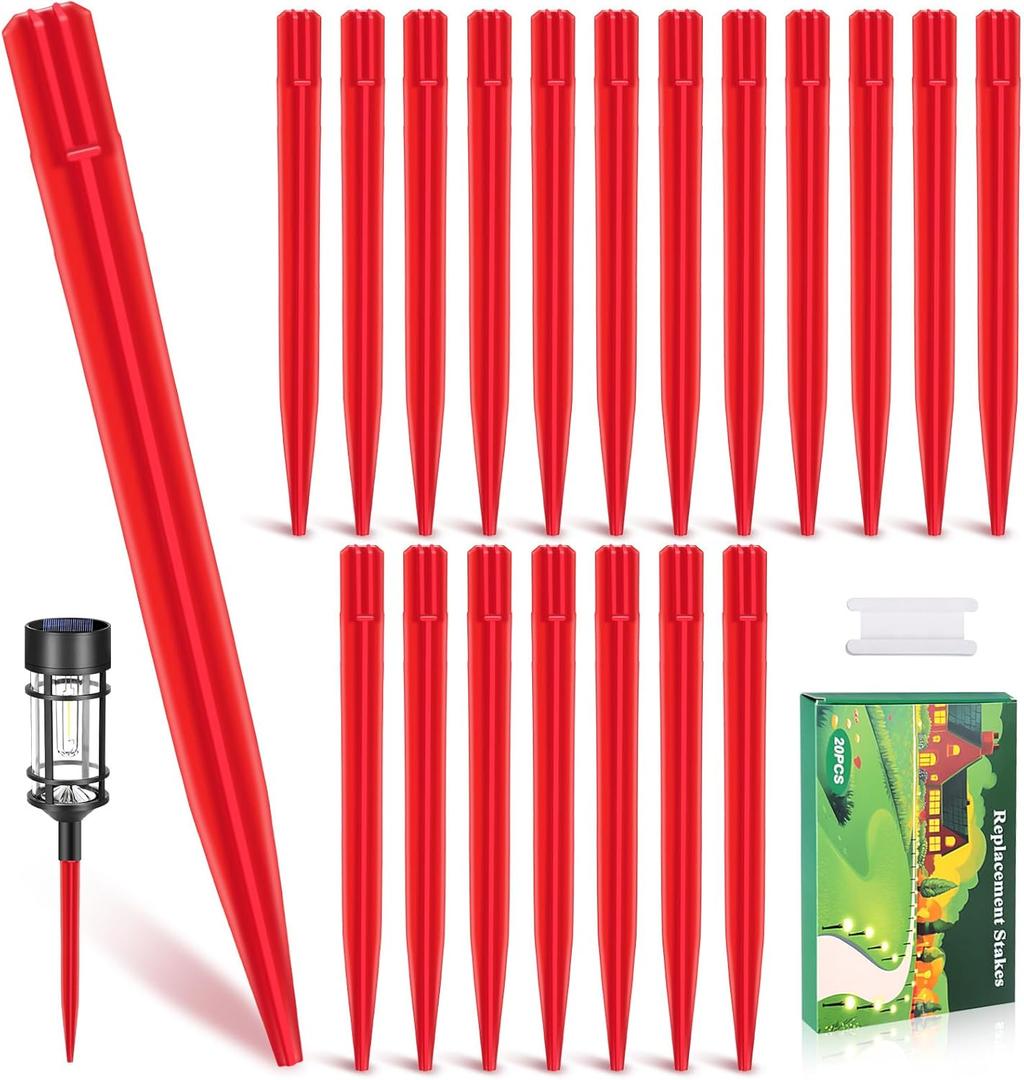 20PCS Solar Light Stakes, Plastic Landscape Stakes, 0.6X9.1 Inches Reinforced Ground Spikes, Garden Stakes Plant Suppor for Landscaping and Garden, Replacemen Stakes for Outdoor Lights (red)