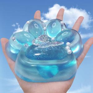 TIMCHESS 5.9 Inch Ultra Soft & Transparent Cat Paw Squishy Toy, Perfect Paw Squishys for Adults Stress Relief, Squishy Cat Paw Fidget Toy (Glitter Blue)