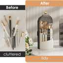 YOOLENS Makeup Brush Holder with Lid 360 Rotating Clear Dustproof Make Up Organizers for Vanity Bathroom Countertop, Gray