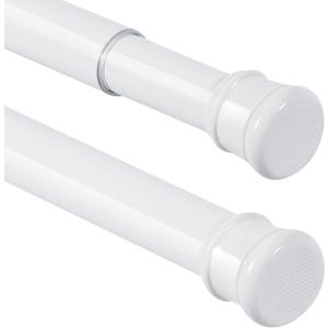 2 Pack No Sectional Assembly Tension Curtain Rod 56-104 Inch, 1" Diameter Spring Long Adjustable Shower Curtain Rods for Bathroom Windows Closet No Drilling No Rust, White