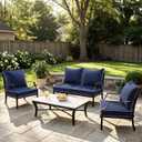 MIULEE Navy Outdoor Seat Cushion 24x24 Inch Set of 4 Waterproof Cushions | 3 Year Fade Resistant, Deep Seat and Back Cushion for Patio Furniture Chair Sofa Couch, Handle and Adjustable Straps
