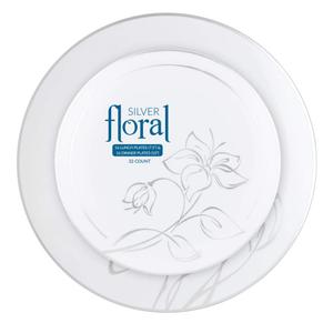 Floral Silver, 16 Salad Plates (7.5") & 16 Dinner Plates (10"), 4/32 Count