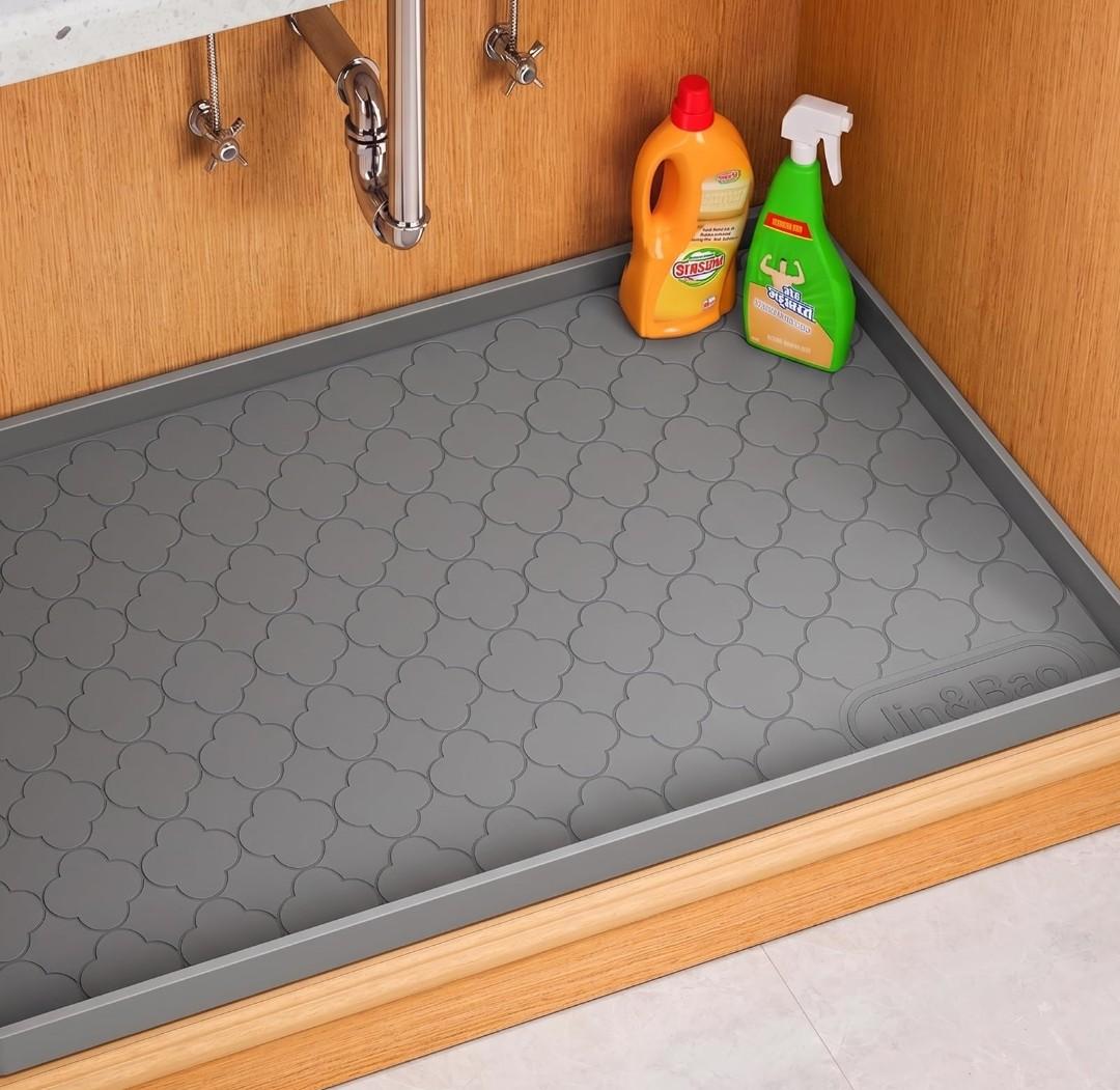 Jin&Bao Waterproof Under Sink Mat 19" x 19", Thick Silicone Mat Cabinet Protector for Kitchen and Bathroom, Shelf Liner, Home Organizer and Storage, Multipurpose Tray for Gadgets and Essentials