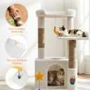 32In Cute Cat Tower for Indoor Cats with Cat Condo, Plush Platform, Hammock, Sisal Scratching Posts, Dangling Ball, Tall Cat Tree Tower with Self-Grooming Brush (Beige)